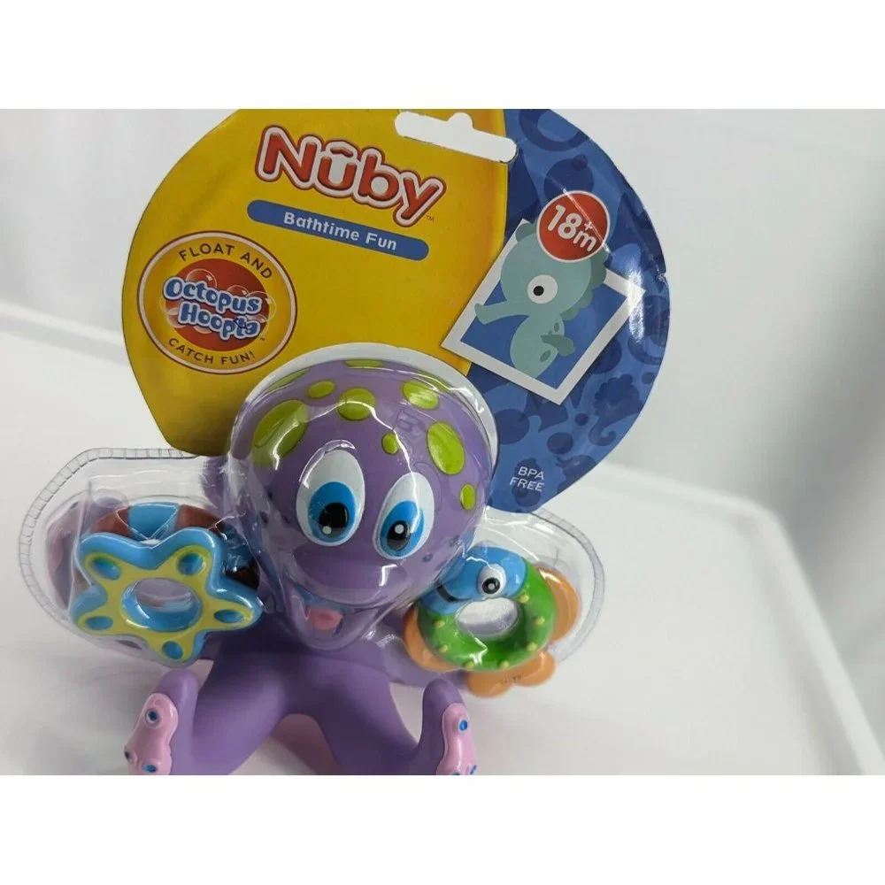 Nuby Floating Purple Octopus with 3 Hoopla Rings Interactive Bath Toy